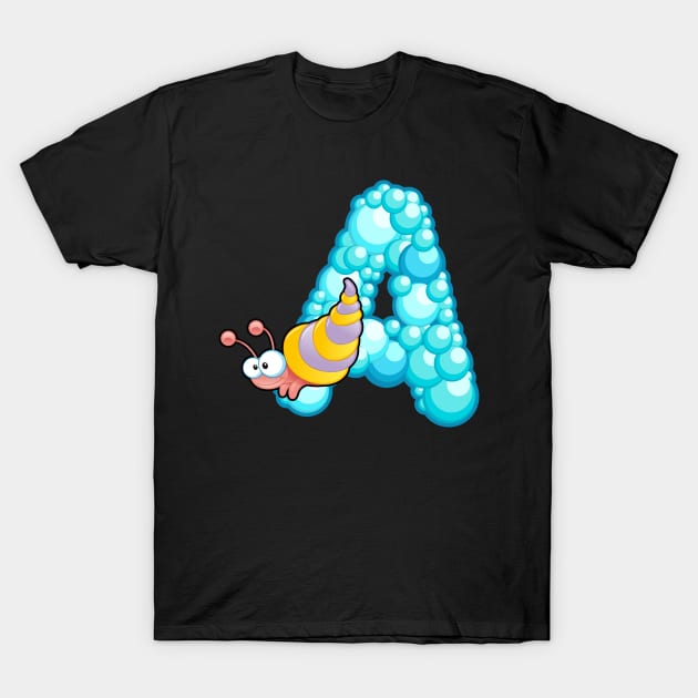 Letter A Fishy Bubbly Alphabet T-Shirt by PosterpartyCo